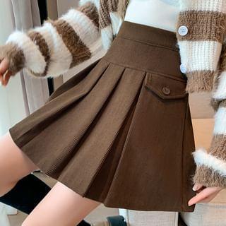 High Waist Plain Pleated Mini A-Line Skirt product image