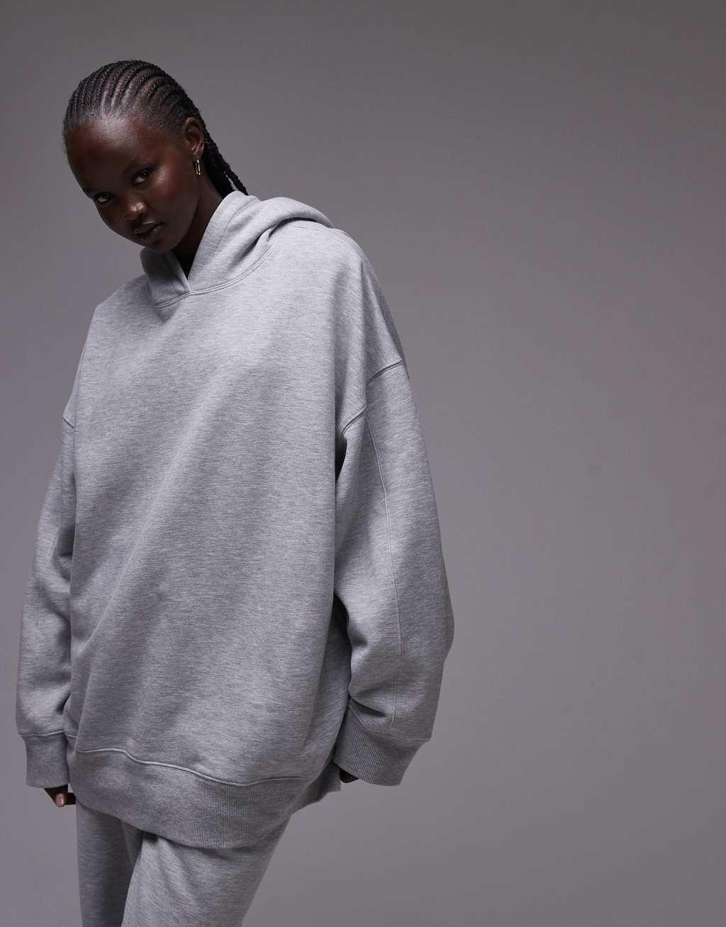 Topshop premium oversized hoodie in gray heather - part of a set Product Image