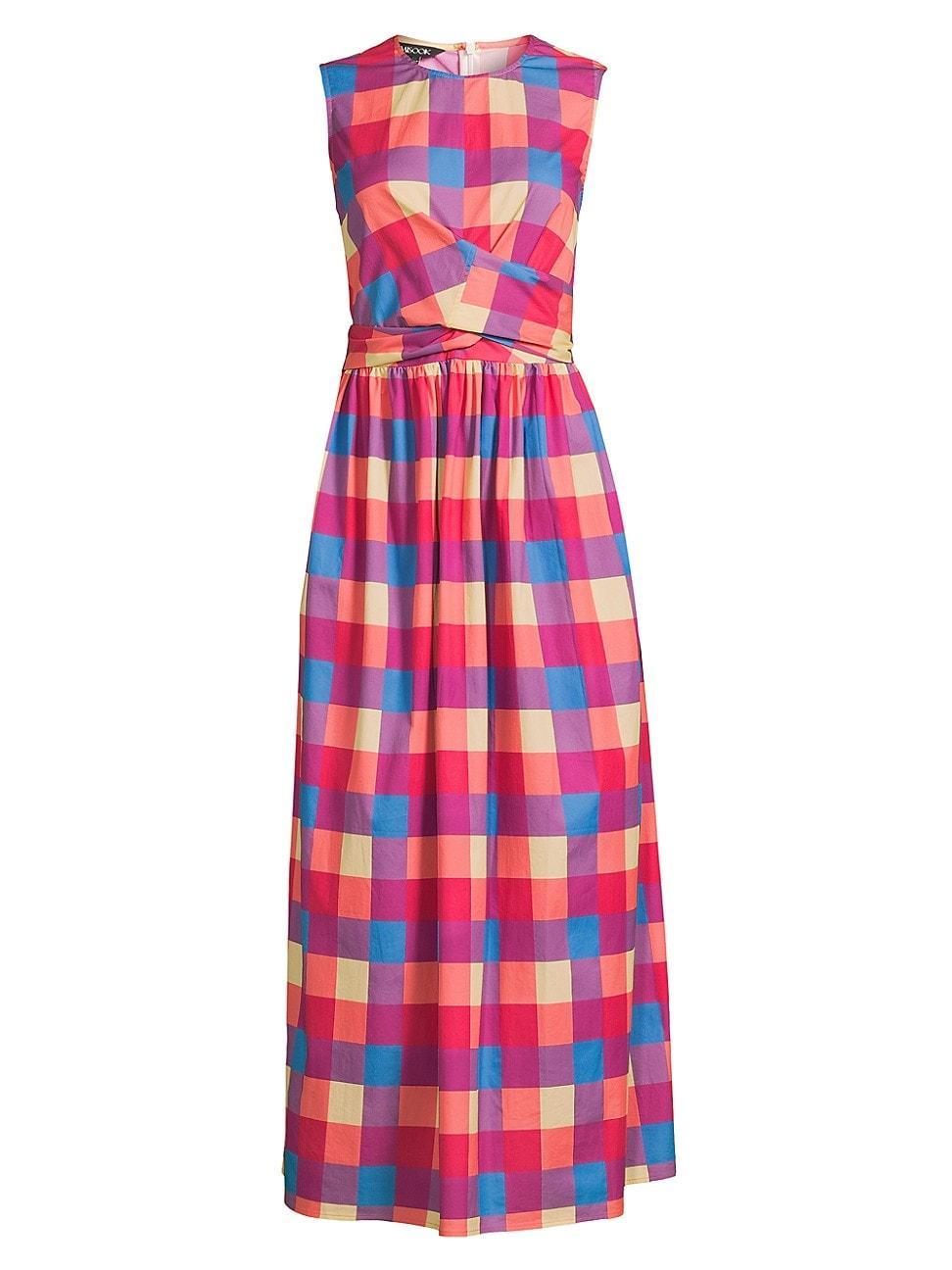 Womens Maxi Plaid Tie-Waist Maxi Dress Product Image