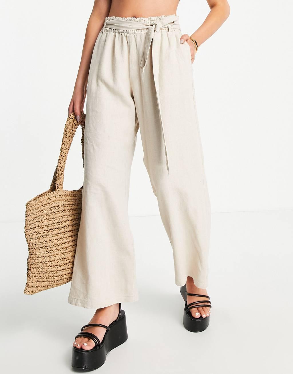 JDY wide leg belted linen pants Product Image