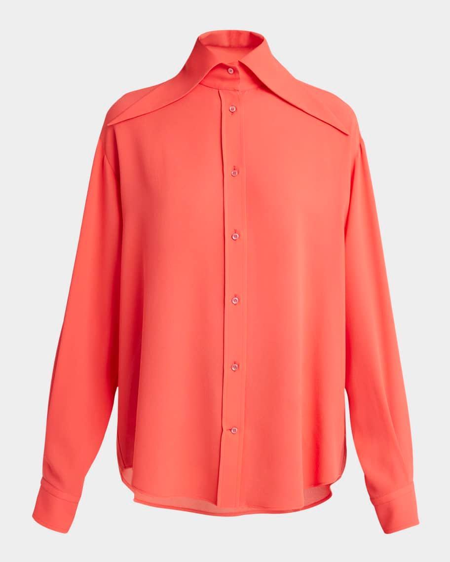 Exaggerated Collar Semi Sheer Button-Down Blouse Product Image