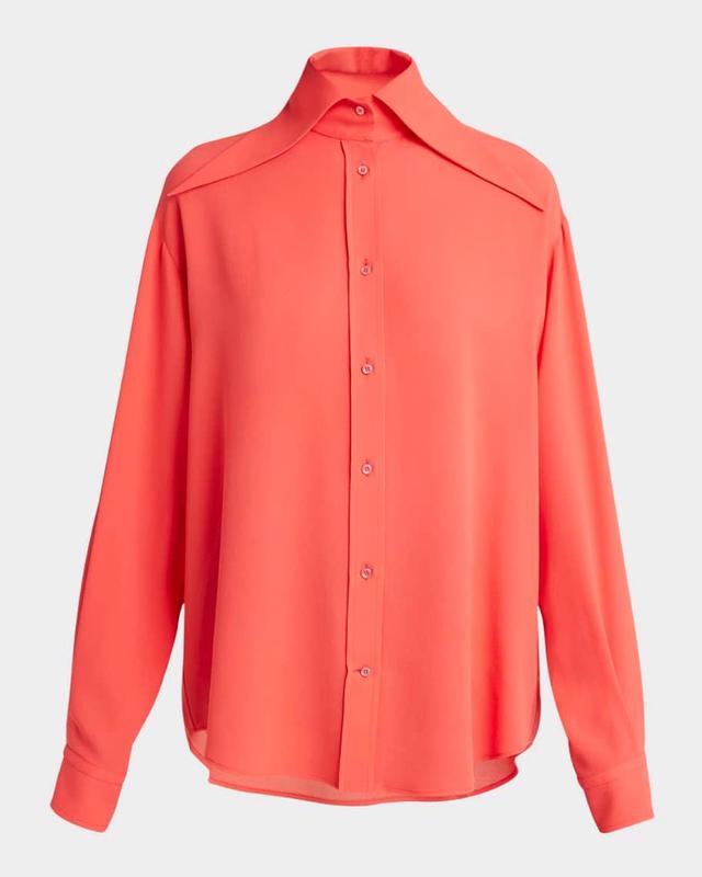 Exaggerated Collar Semi Sheer Button-Down Blouse Product Image