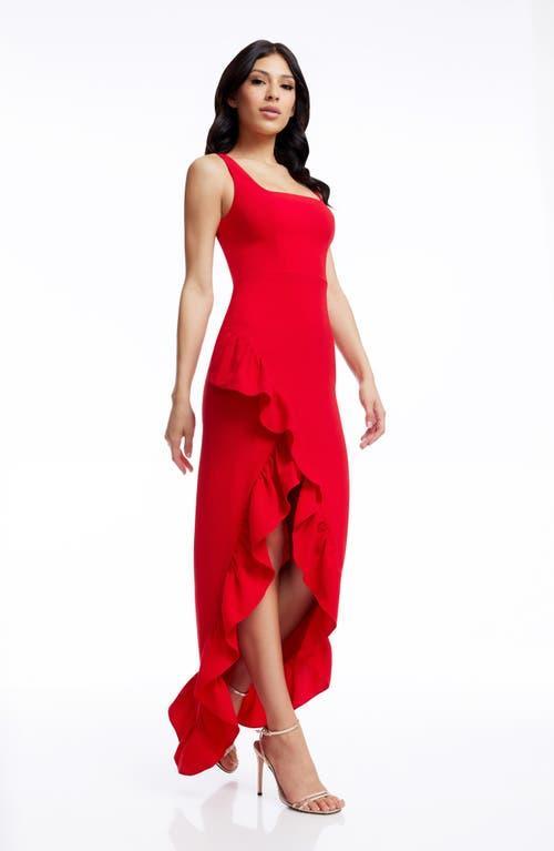 DRESS THE POPULATION Women's Charlene Ruffled High-low Gown In Rouge Product Image