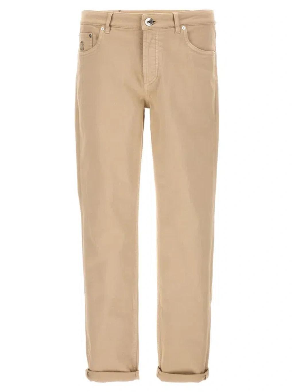 BRUNELLO CUCINELLI Logo Embroidery Jeans In Cream Product Image