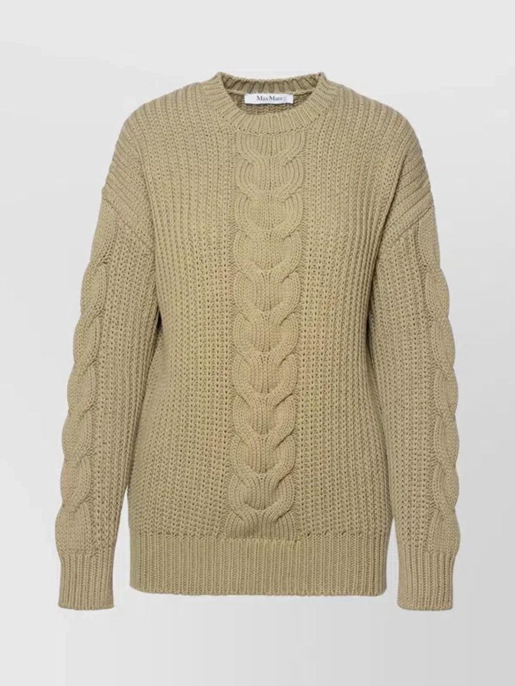 MAX MARA Cable Knit Crew Neck Sweater In Verde Product Image