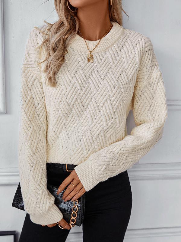 Long Sleeves Loose Solid Color Split-Joint Round-Neck Pullovers Sweater Tops product image