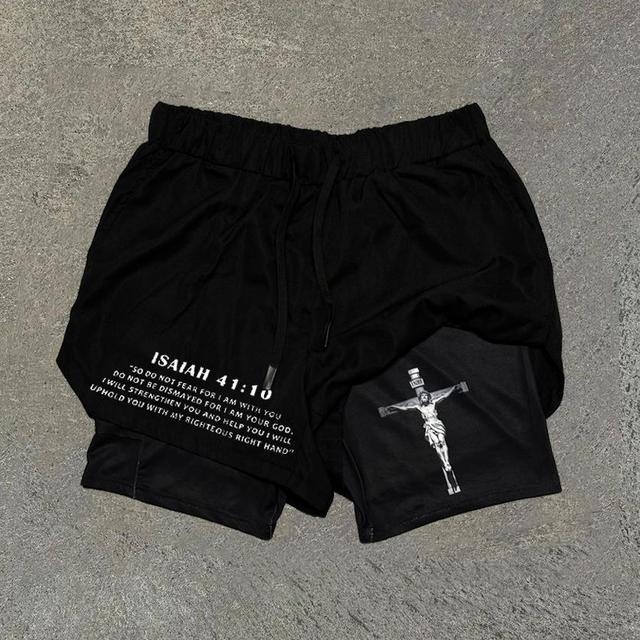 Jesus Crucified 41 10 Double Layer Men's Gym Shorts Product Image