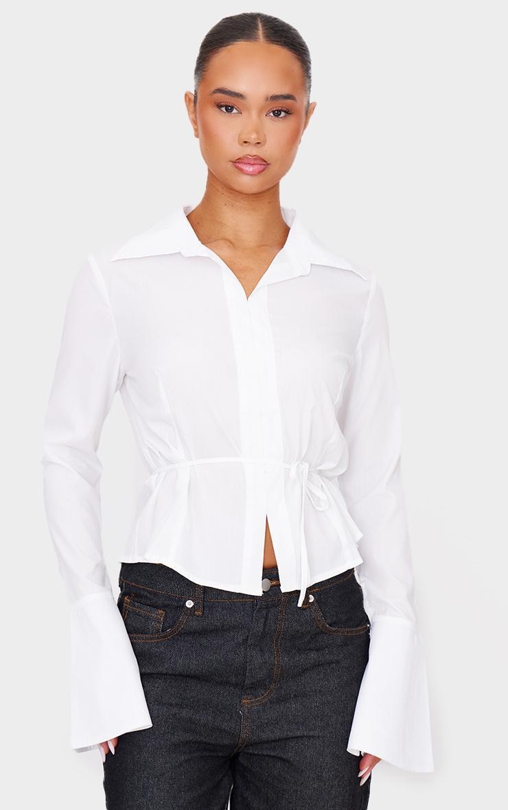 White Hook And Eye Flare Sleeve Shirt Product Image