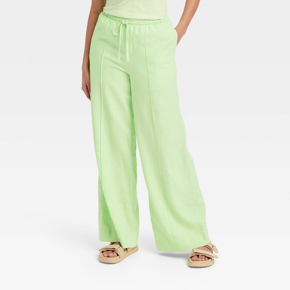 Womens High-Rise Wide Leg Linen Pull-On Pants - A New Day Product Image