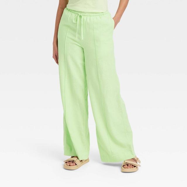 Womens High-Rise Wide Leg Linen Pull-On Pants - A New Day L Product Image