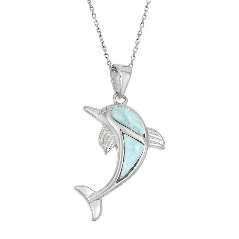 Larimar Sterling Silver Dolphin Pendant Necklace, Womens Blue Product Image