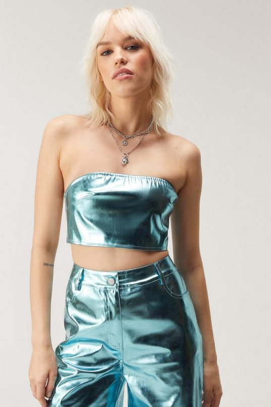 Metallic Faux Leather Bandeau Top Product Image