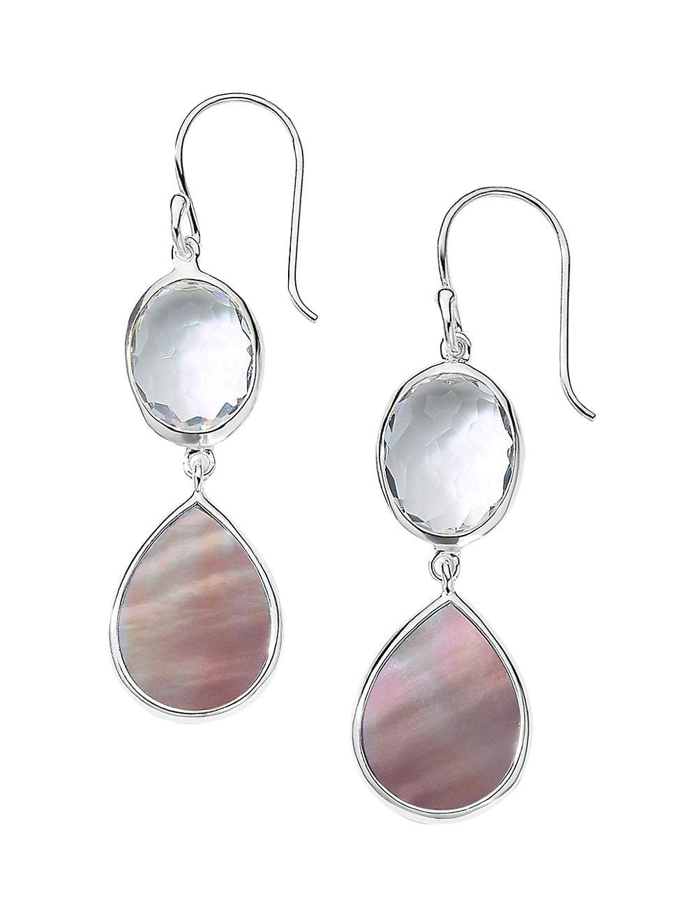 Womens Snowman Sterling Silver, Rock Crystal, & Mother-Of-Pearl Double-Drop Earrings Product Image