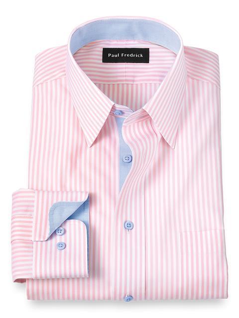 Comfort Stretch Non-Iron Stripe Dress Shirt With Contrast Trim - Pink Product Image