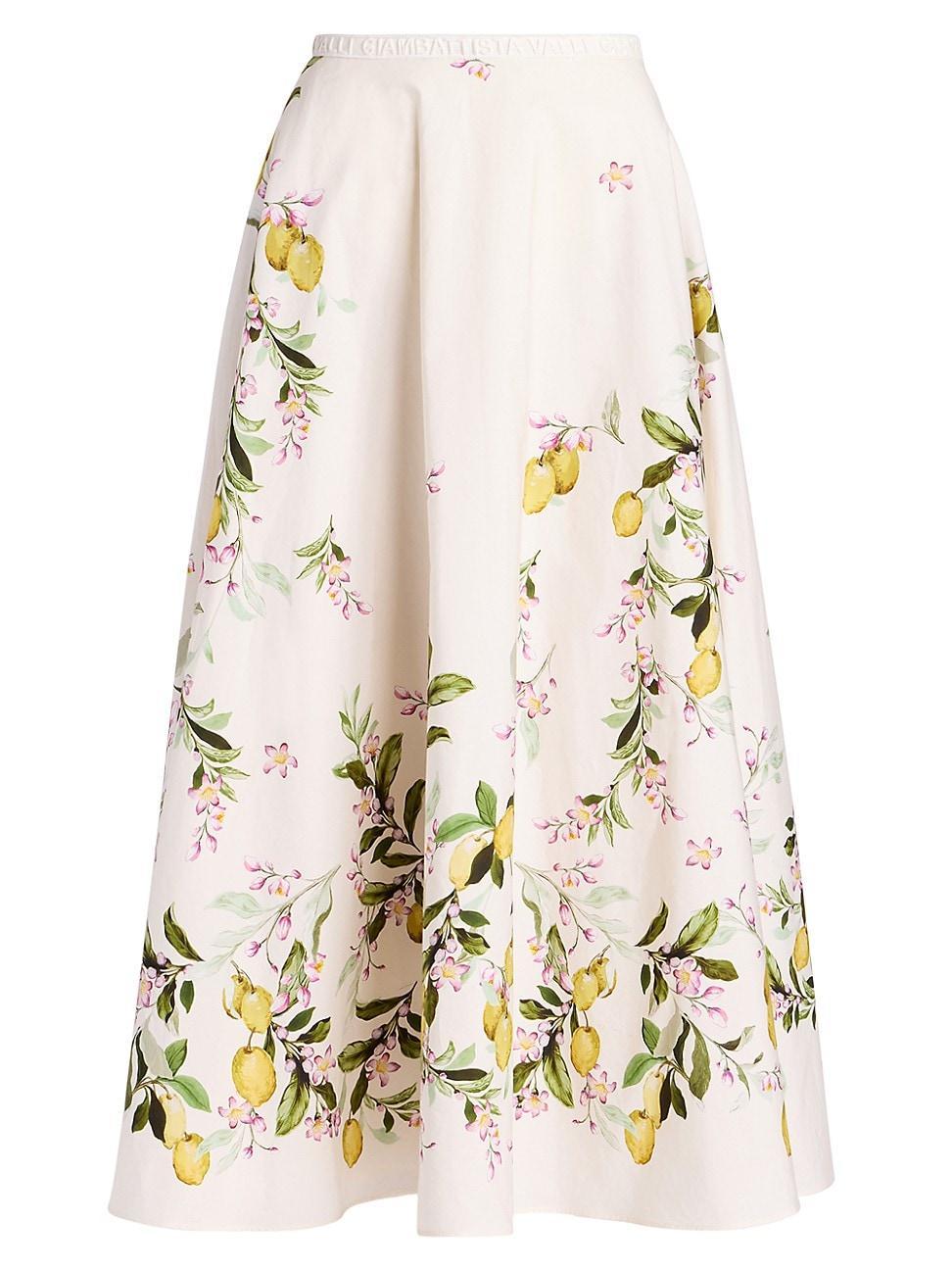 Giambattista Valli Lemon Print Cotton Midi Skirt Product Image