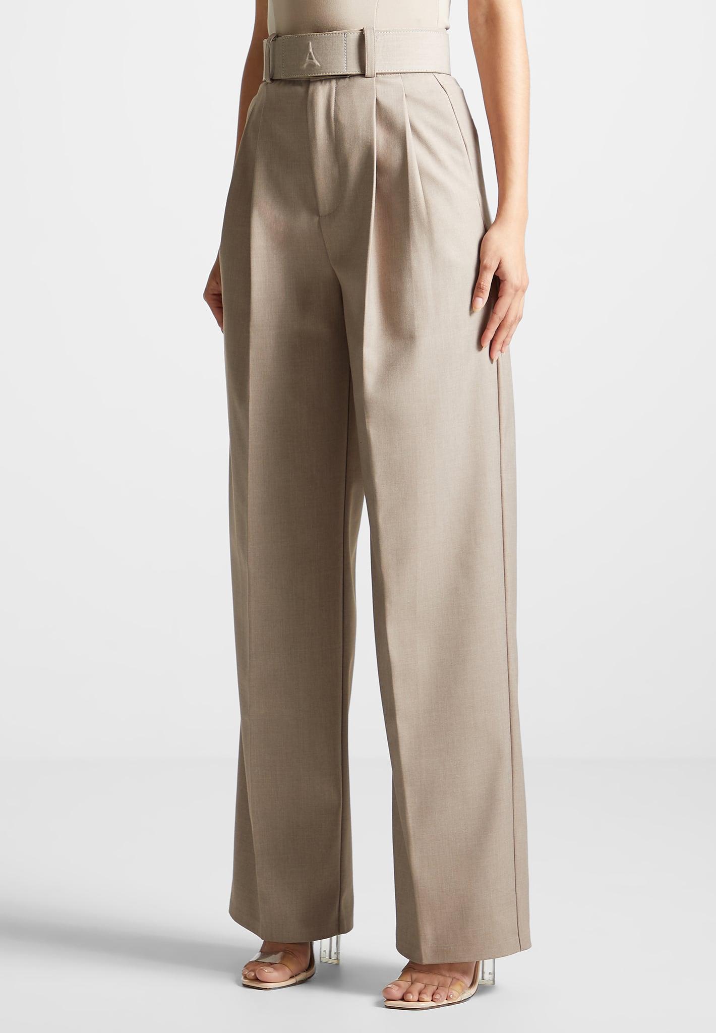 Tailored Pleated Trousers with Eiffel Belt - Taupe Female Product Image