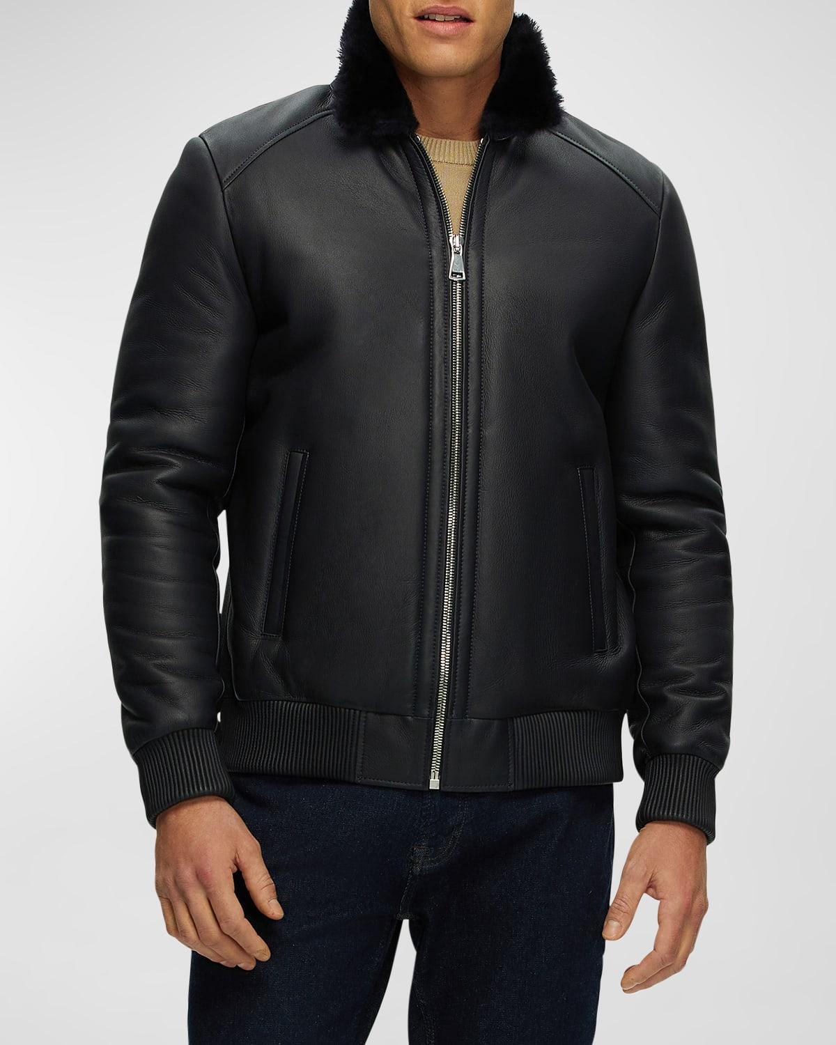 Men's Lamb Shearling Bomber Jacket Product Image