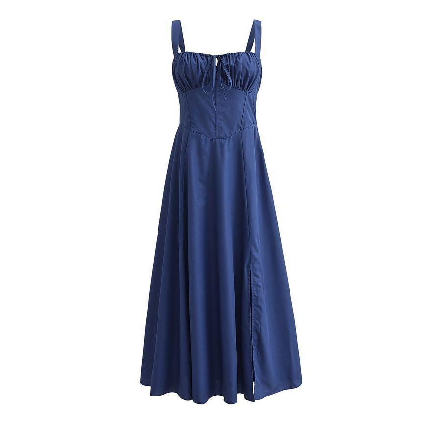 Sleeveless Square Neck Plain Midi A-Line Dress Product Image