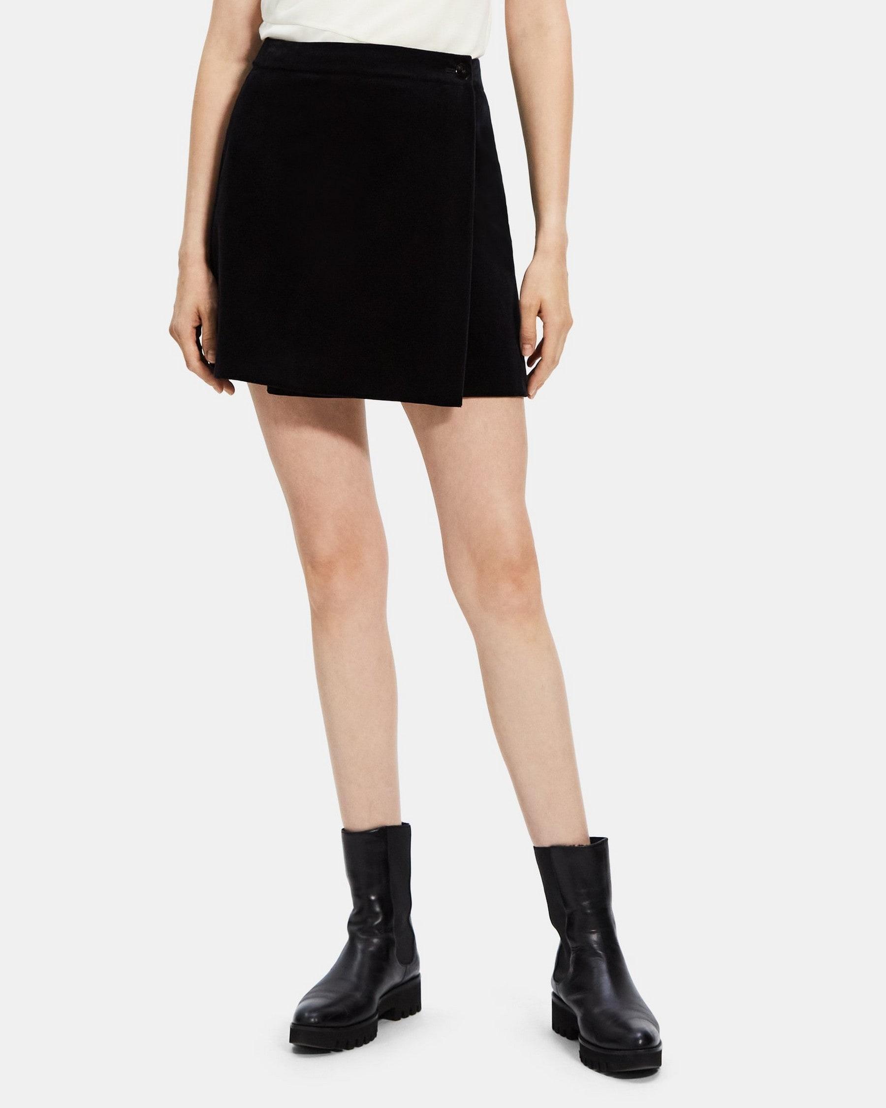 Wrap Mini Skirt in Stretch Velvet Product Image