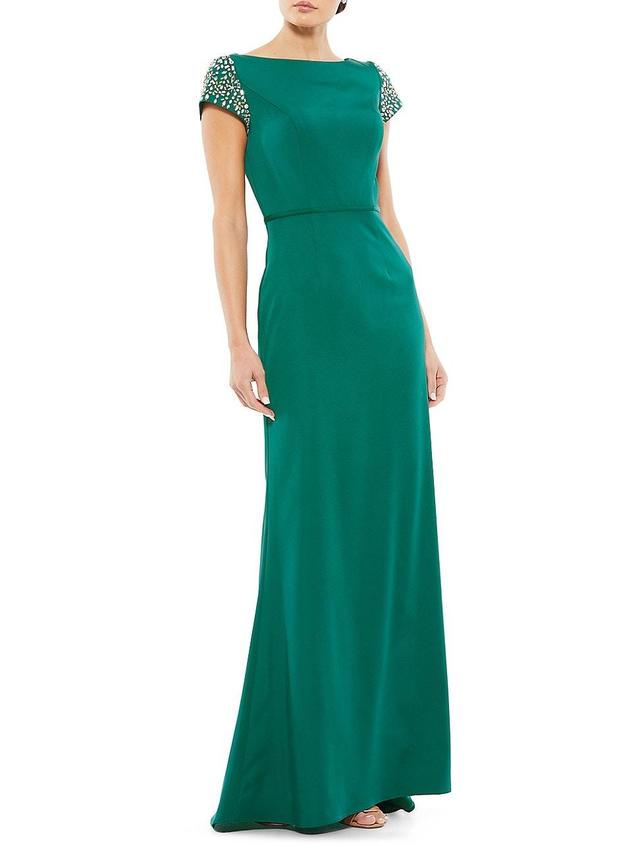 Womens Embellished Cap Sleeve A-Line Gown Product Image