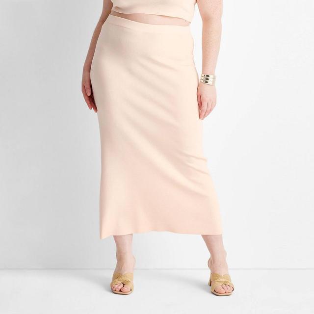 Womens Ribbed-Knit Midi Skirt - Future Collective with Jenny K. Lopez Cream 4X Product Image