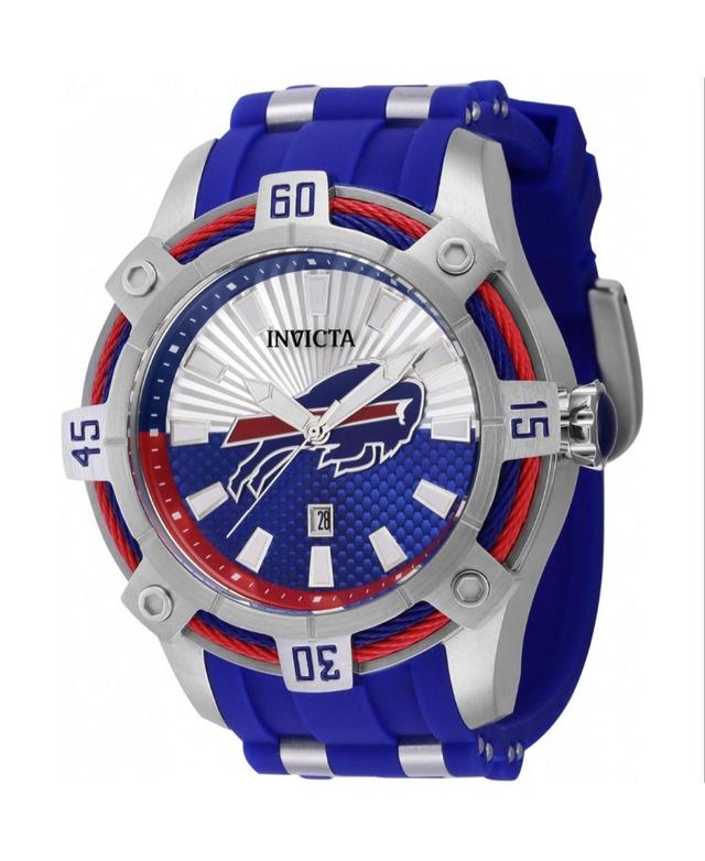 Invicta Mens 42074 Nfl Buffalo Bills Quartz 3 Hand Blue, Silver, Red Dial Watch - Silver Product Image