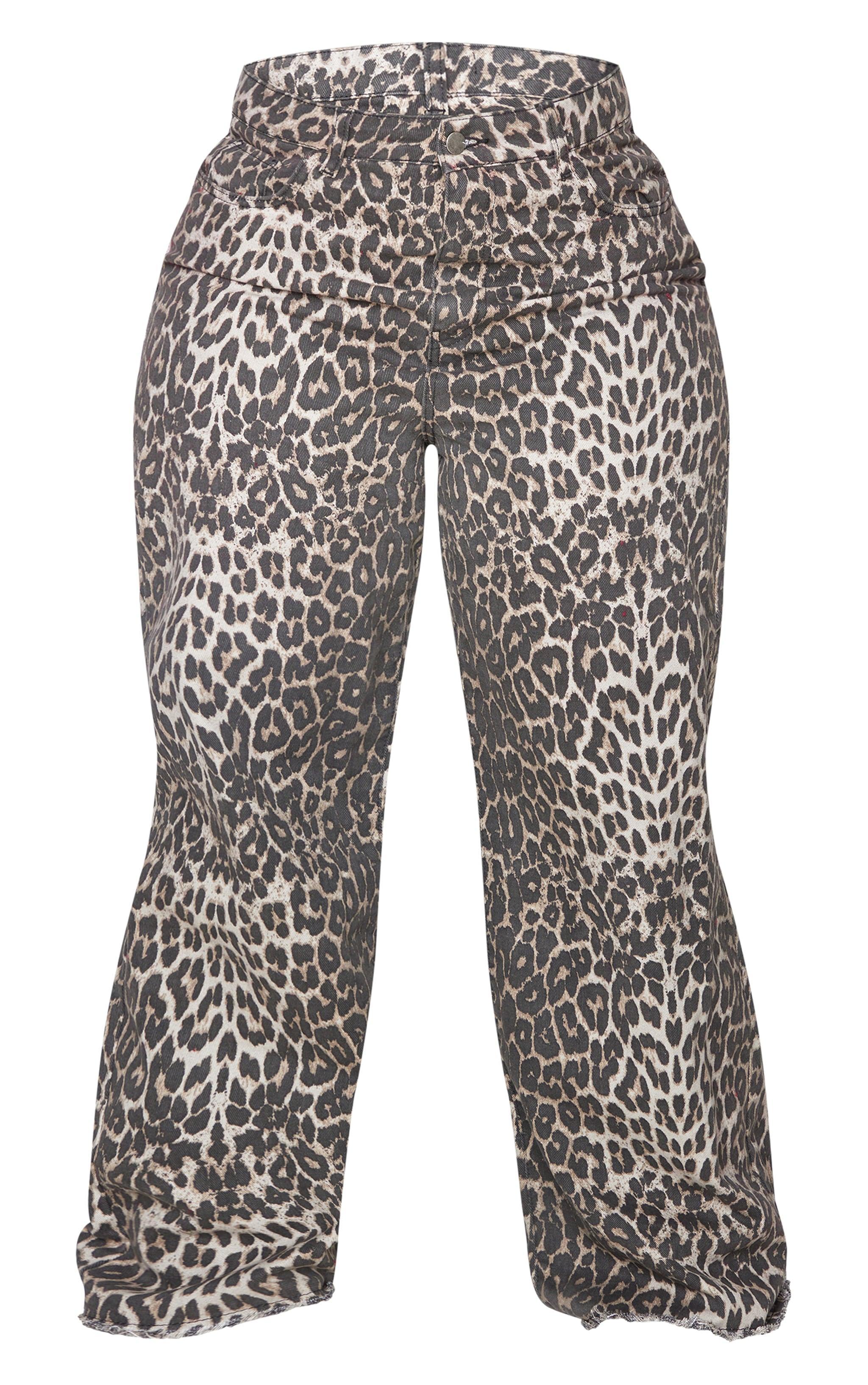 Plus Brown Leopard Print Denim Wide Leg Denim Jean Product Image