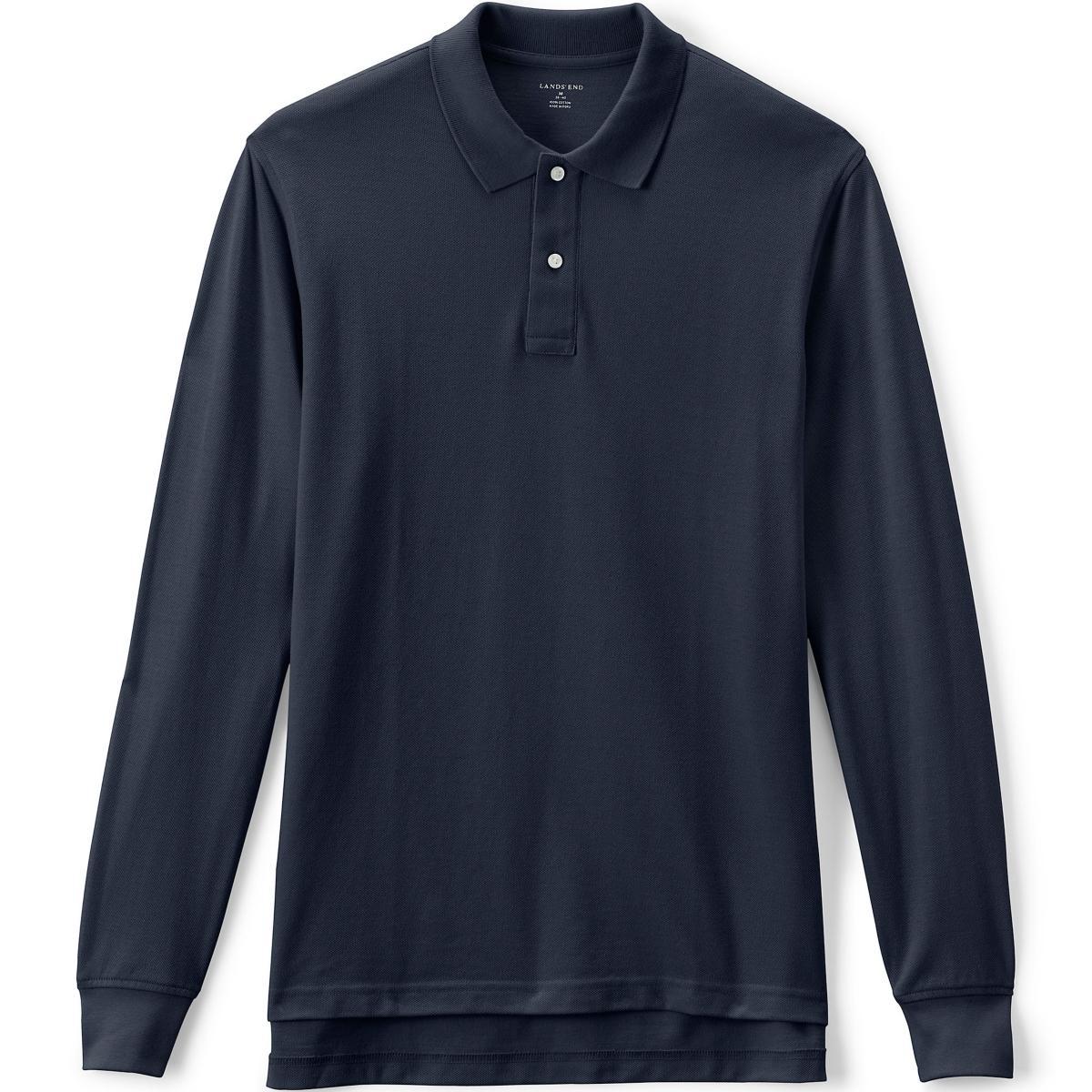 Lands End Mens School Uniform Long Sleeve Mesh Polo Shirt Product Image