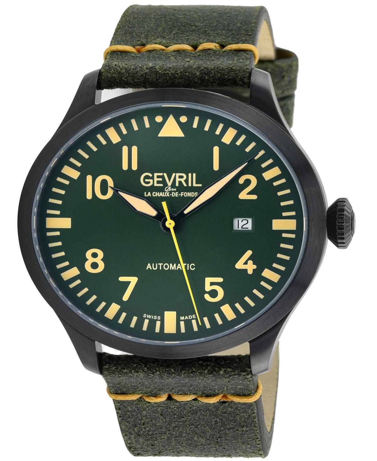 Gevril Mens Vaughn Olive Green Leather Watch 44mm - Olive Green Product Image