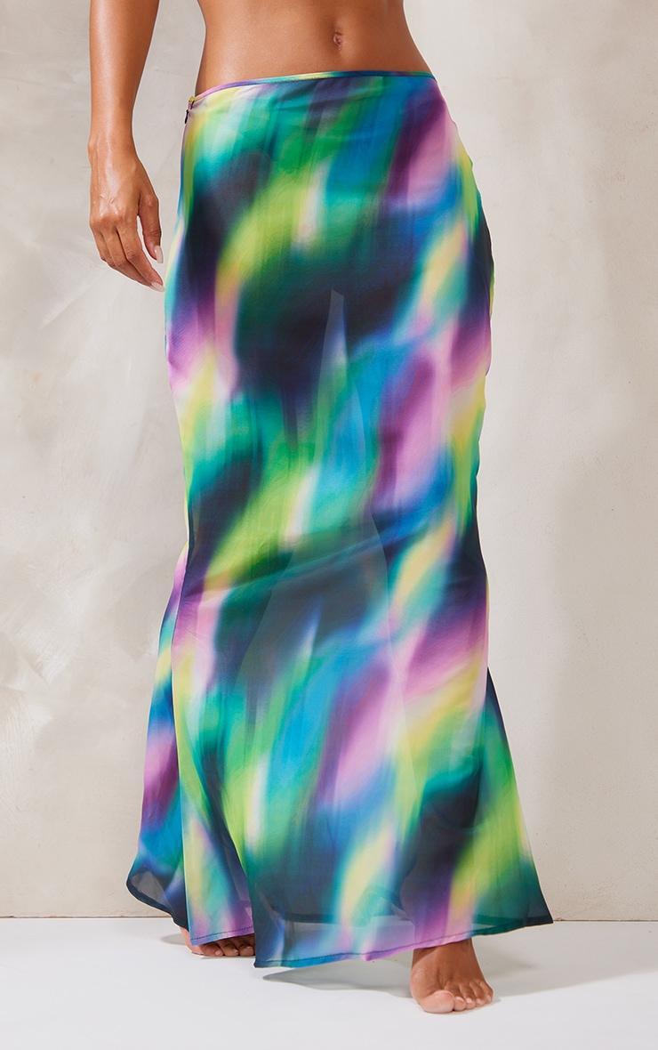 Purple Abstract Print Chiffon Fishtail Maxi Beach Skirt Product Image