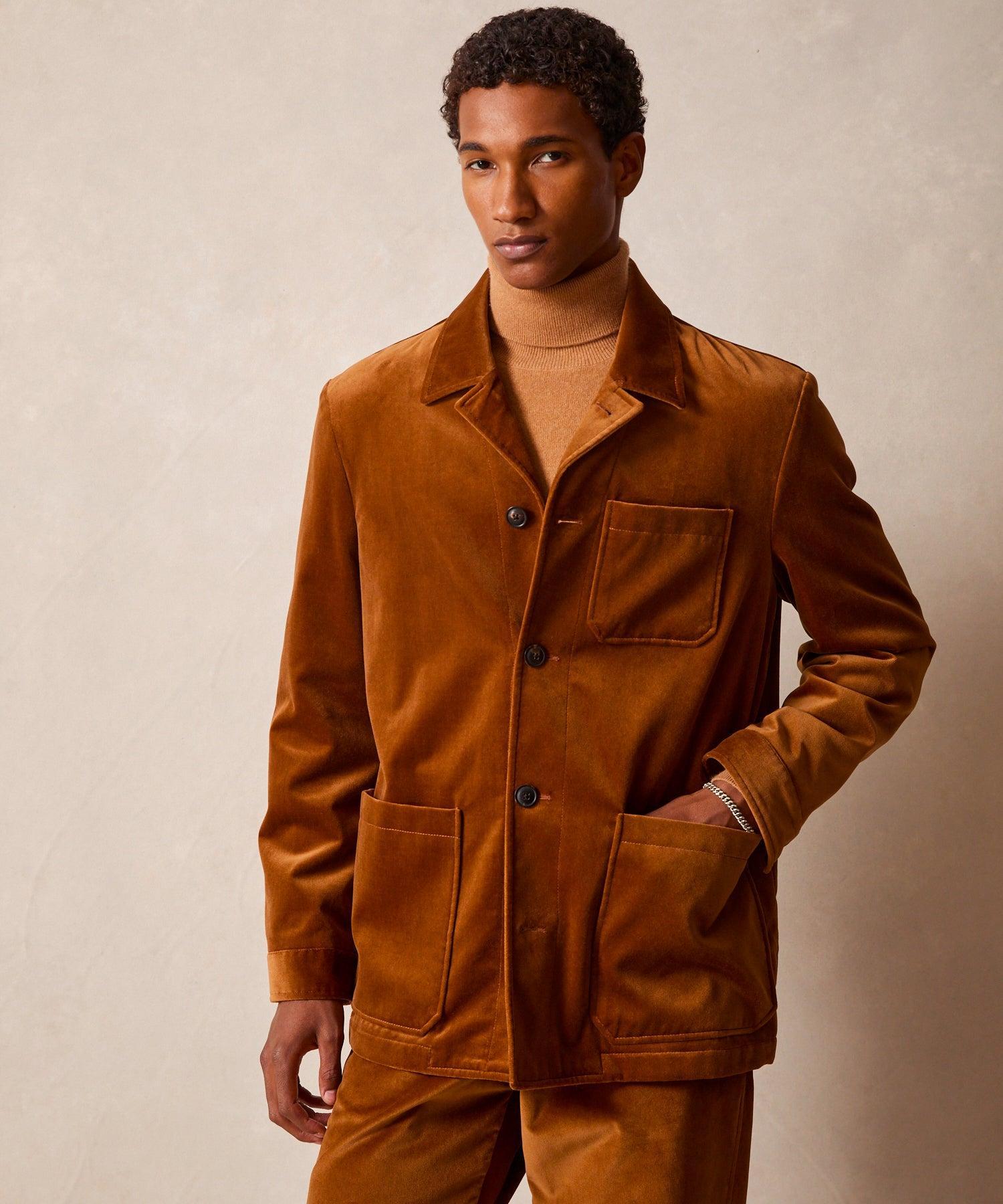 Italian Velvet Tailored Chore Coat in Caramel Product Image