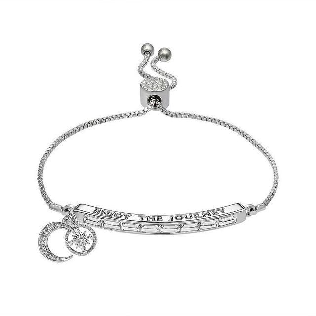 Brilliance Fine Silver Plated Crystal Baguette ENJOY THE JOURNEY Adjustable Bracelet, Womens Silver Tone Product Image