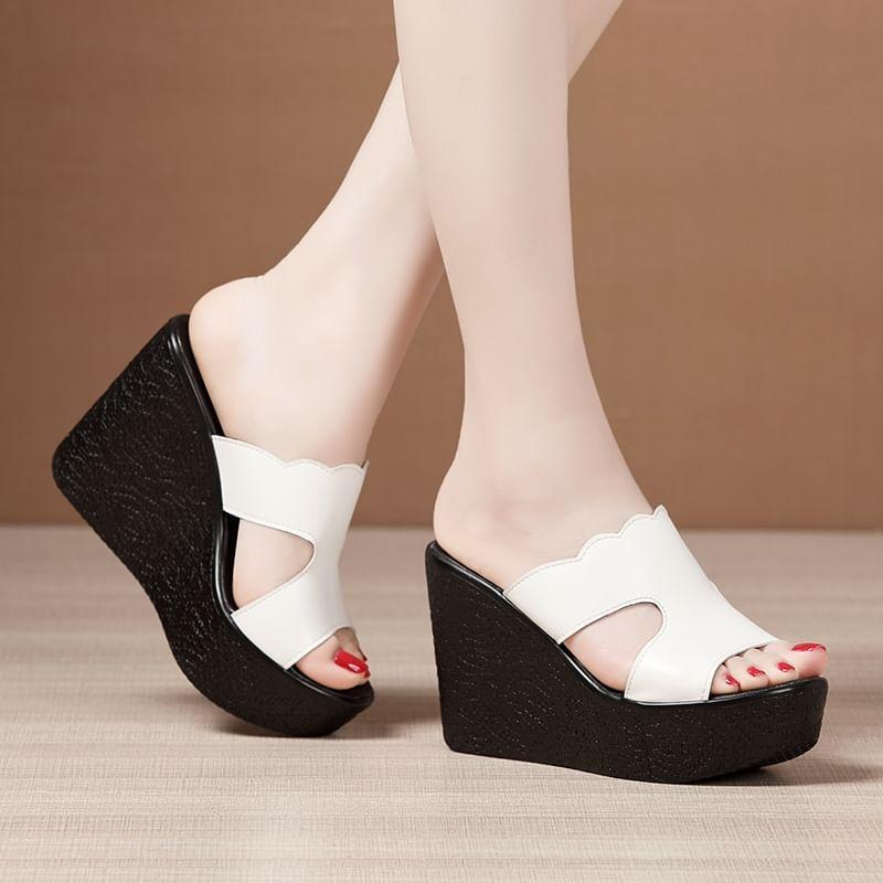 Cutout Platform Wedge Slide Sandals Product Image