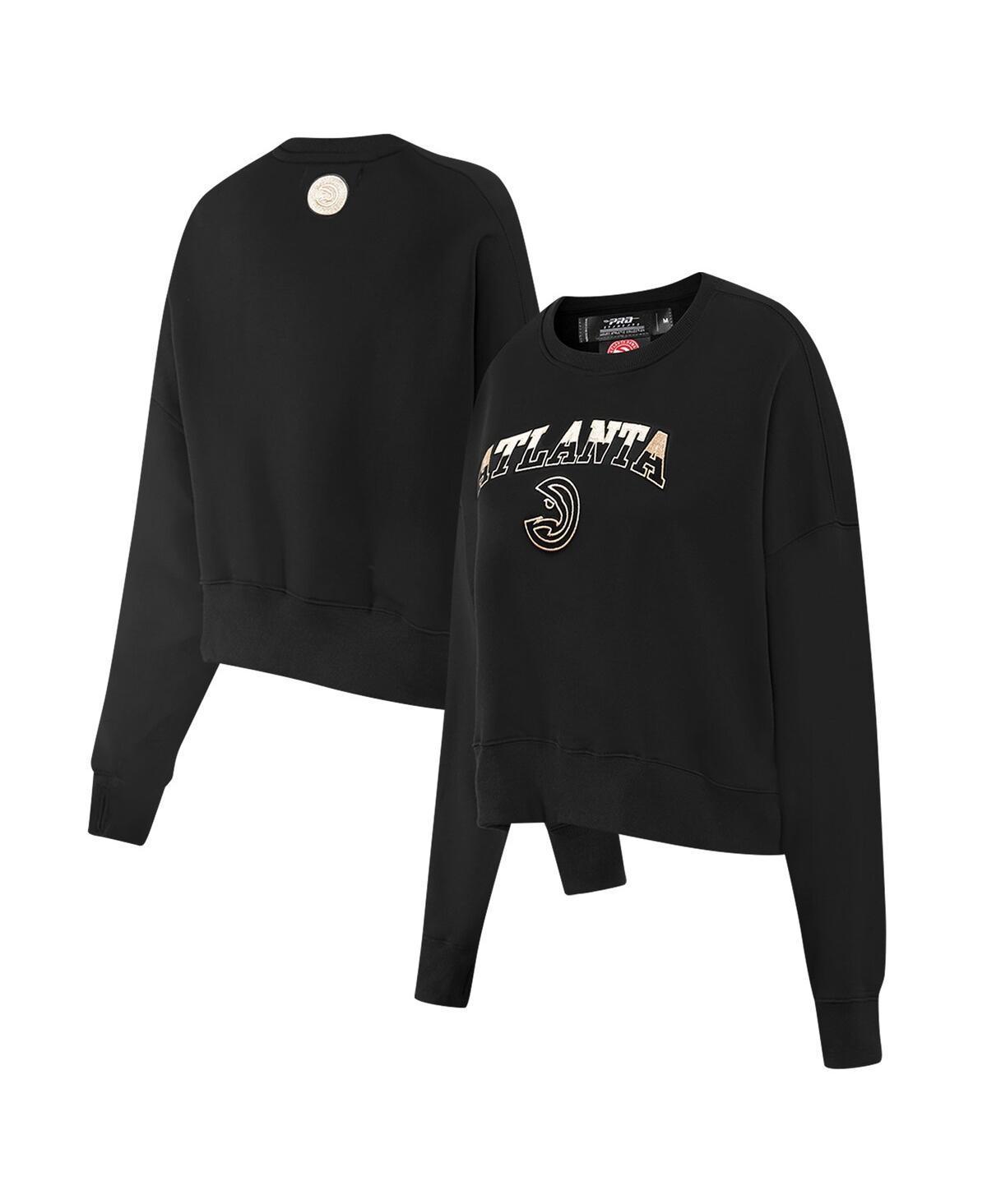 Womens Pro Standard Black Atlanta Hawks Glam Cropped Pullover Sweatshirt Product Image