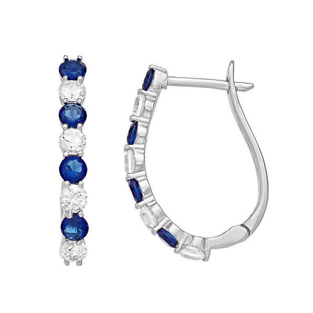 Sterling Silver Lab-Created Sapphire & Lab-Created White Sapphire Hoop Earrings, Womens, Blue Product Image