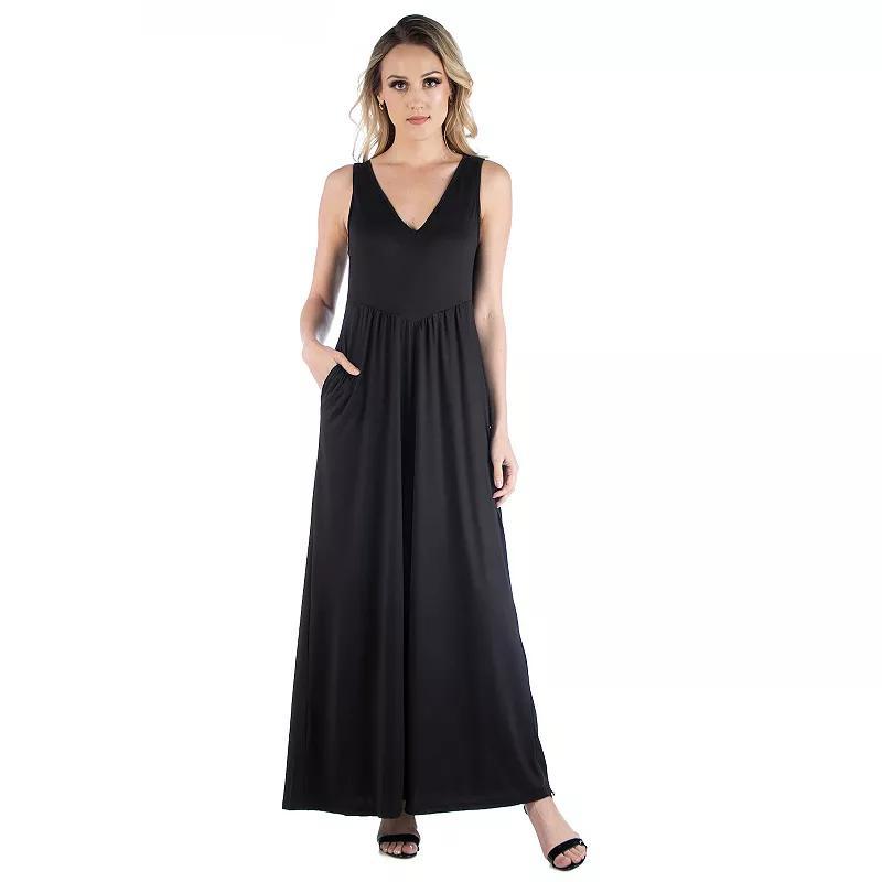 Womens 24seven Comfort Apparel Sleeveless V-Neck Tank Maxi Dress Blue Product Image