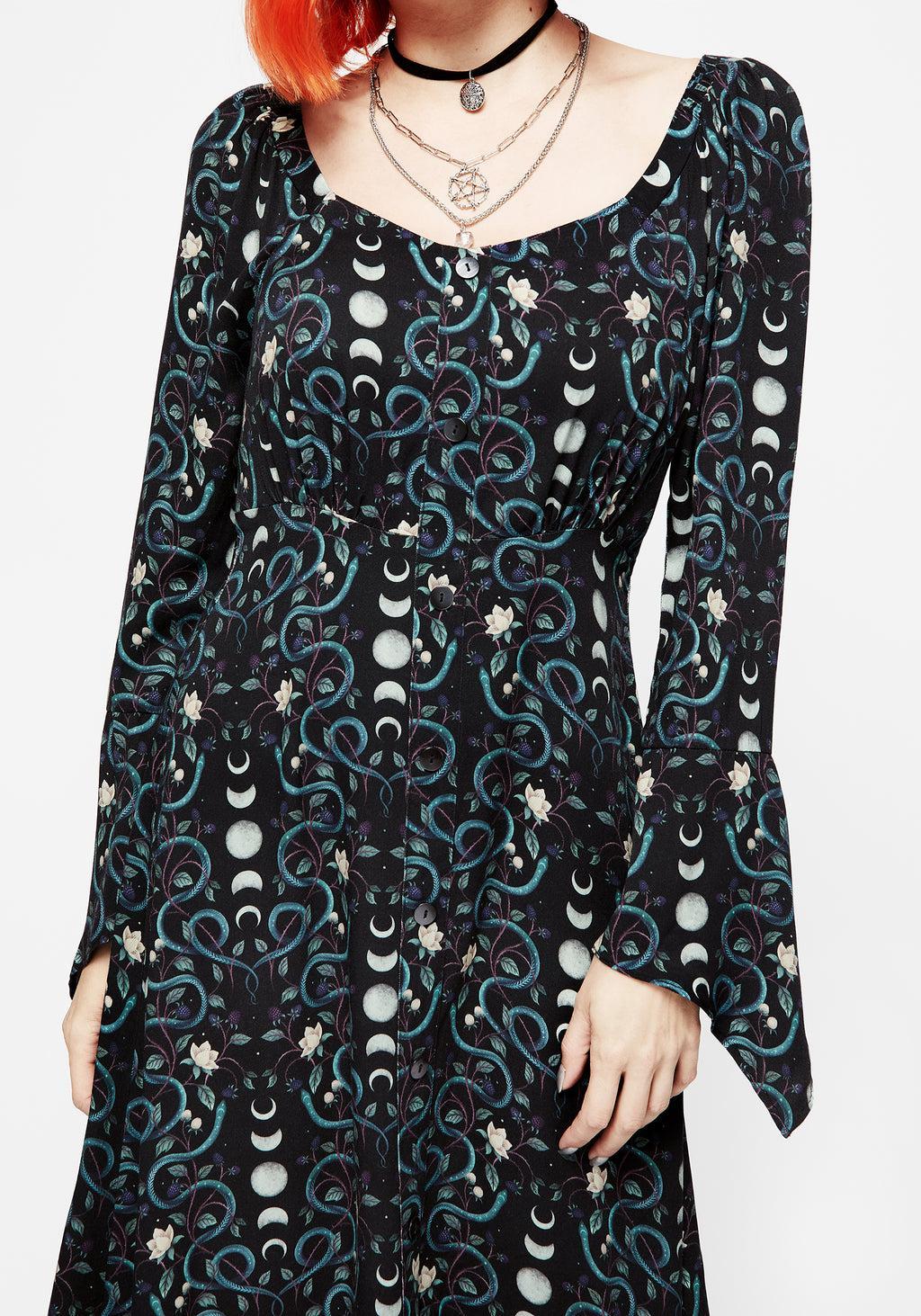 Pythia Print Flute Sleeve Midi Dress Product Image