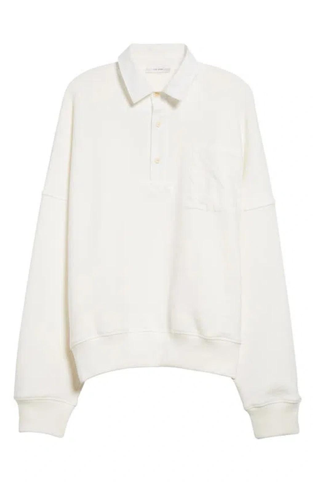 Dende Cotton French Terry Polo Sweatshirt In White Product Image