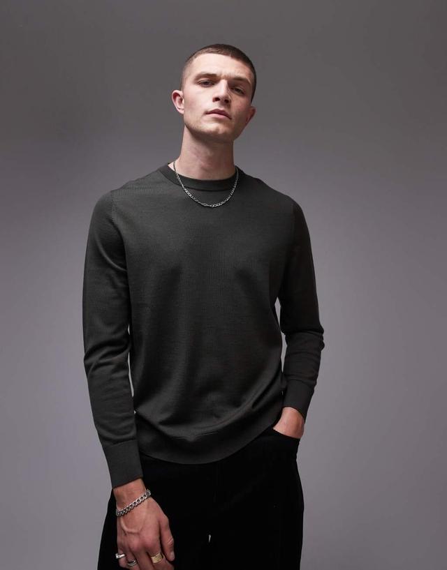 ARKET merino wool sweater with crew neck in green Product Image