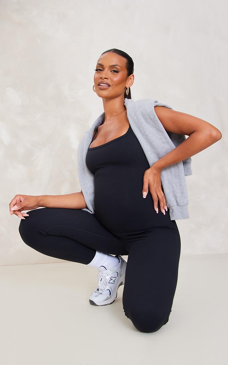 Maternity Black Strappy Snatched Sculpt Jumpsuit Product Image