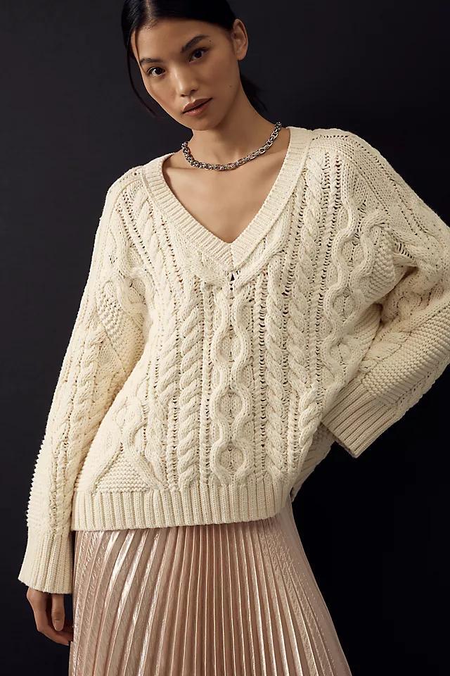 Maeve Wide-Sleeve Cable-Knit Sweater Product Image