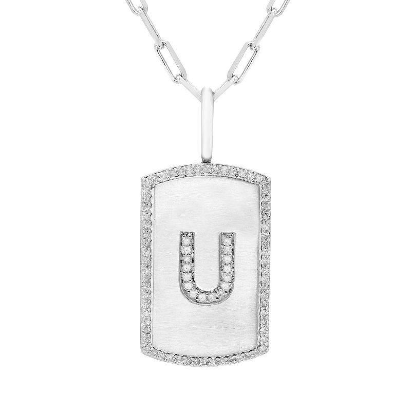 Its Personal Initial Sterling Silver & 1/4 Carat T.W. Diamond Dog Tag Necklace, Womens White Product Image