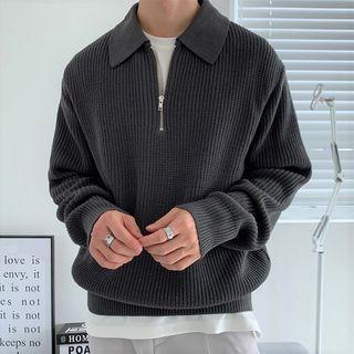 Plain Half Zip Polo Sweater Product Image