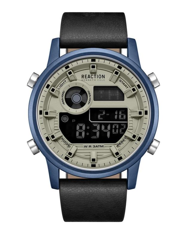 Kenneth Cole Reaction Mens Digital Black Synthetic Leather Strap Watch, 46mm - Blue Product Image