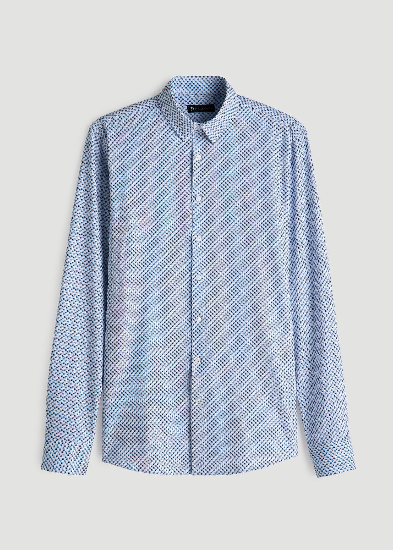 Traveler Stretch Dress Shirt for Tall Men in Light Blue Geometric Product Image