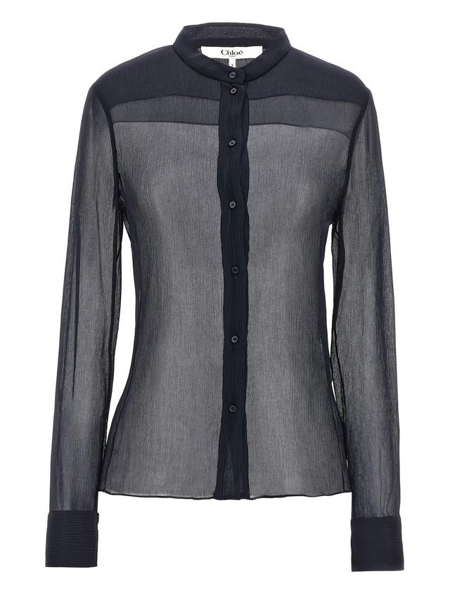 CHLOÉ Sheer Silk Button-up Shirt In Black Product Image