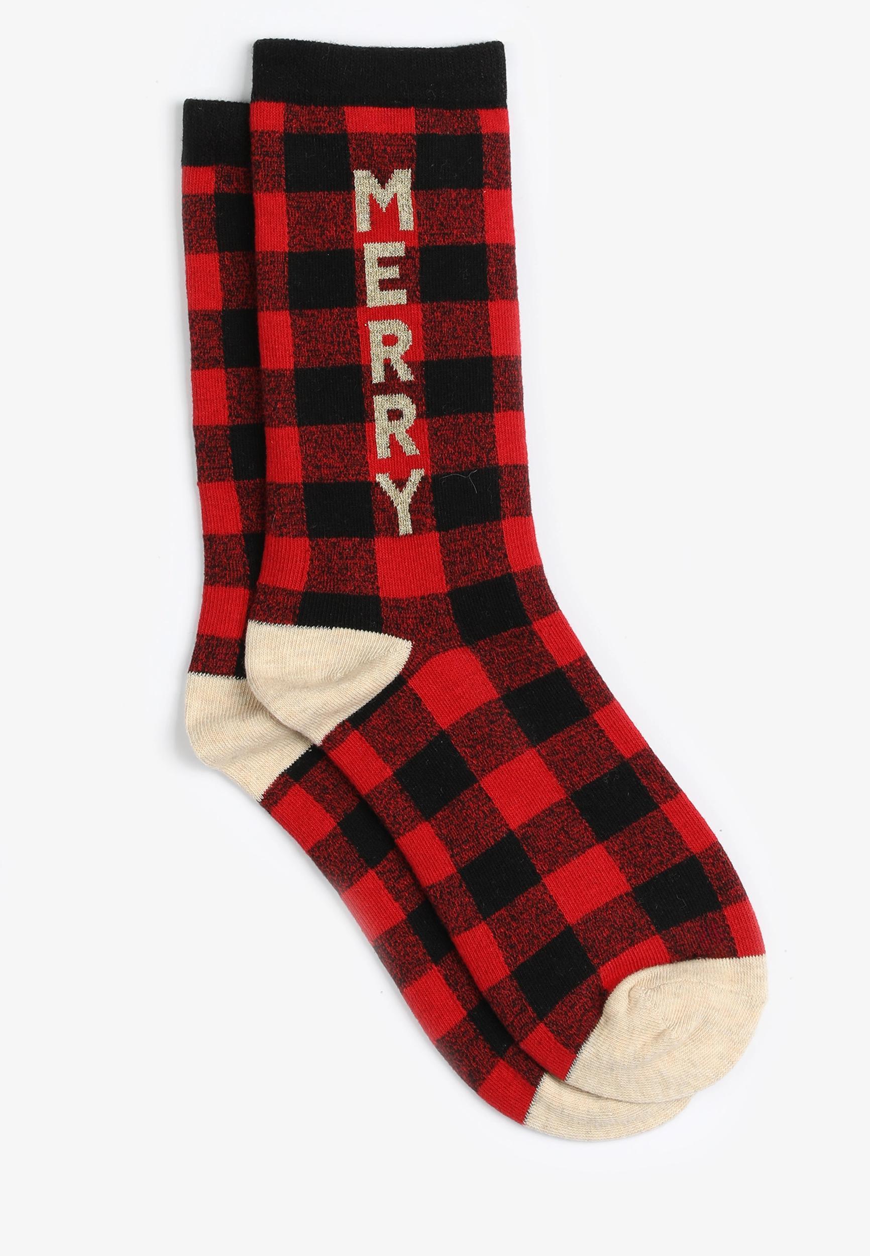 Maurices Womens Merry Buffalo Plaid Flannel Crew Socks Red Size One Size Product Image