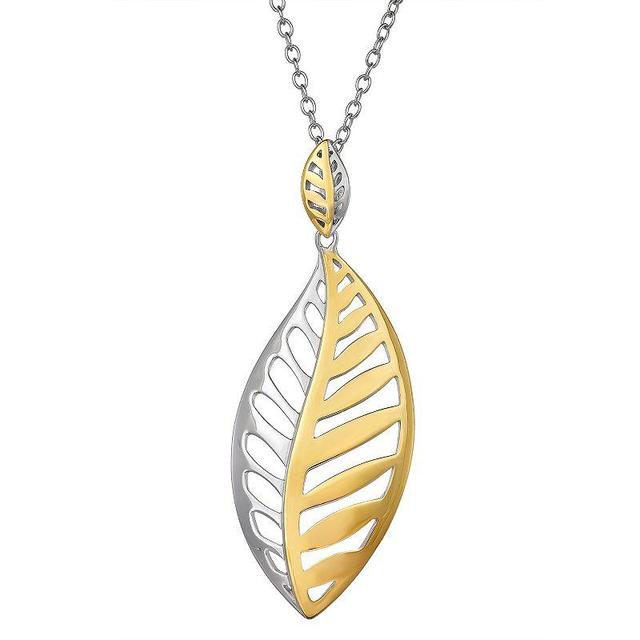 Two Tone Sterling Silver Leaf Pendant Necklace, Womens White Product Image