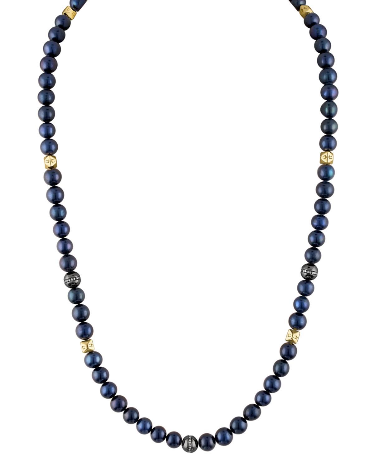 Bulova Mens Marine Star Blue Freshwater Pearl (8mm) & Diamond (1/4 ct. t.w.) Beaded 22 Necklace in 14k Gold Product Image