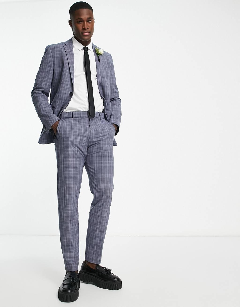 Selected Homme slim fit suit jacket in gray blue check Product Image